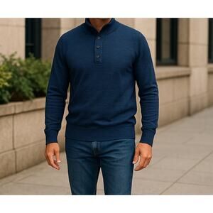 Red Ale By Alesbury Pullover Mens Large 1/4 button up Cotton Sweater Navy Blue